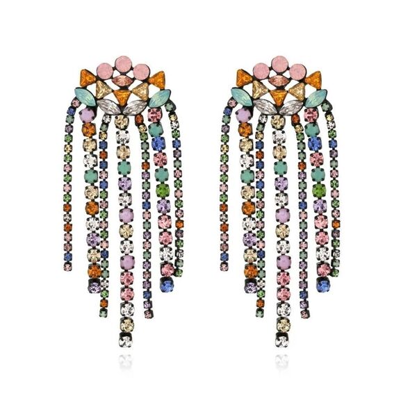 Multicolor Cascading Fringe Rhinestone Drop earrings - Picture 2 of 4